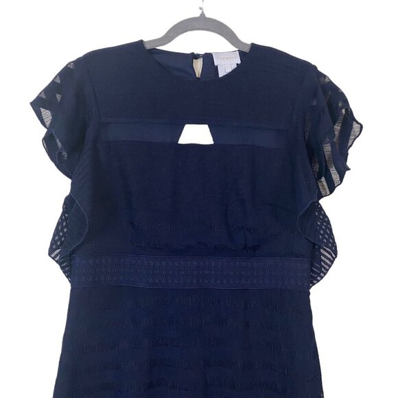 Foxiedox Tiered Lace Panel Sheath Lace Cocktail Dress Navy Blue - Picture 2 of 10